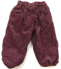 Švestkové puntíkaté oteplené cuff kalhoty s mašličkami 