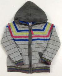 Šedo-pruhovaný oteplený propínací svetr s kapucí zn. M&Co Kids 