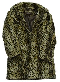 Béžovo-hnědo-tmavohnědý vzorovaný kožešinový podšitý kabát zn. New Look
