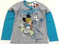 Nové - Šedo-azurové triko s Mickeym zn. Disney 