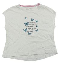 Bílé tričko s nápisy a motýlky zn. Lily & Dan