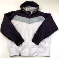 Bílo-šedo-purpurová šusťáková bunda s kapucí zn. carbrini vel. 164 cm