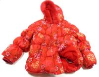 Červená šusťáková zimní bundička s kytičkami a kapucí zn. George 