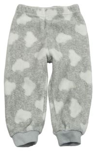 Šedo-bílé melírované chlupaté pyžamové kalhoty s obláčky zn. PRIMARK