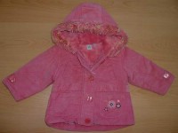 Růžový manžestrový zimní kabátek s kapucí