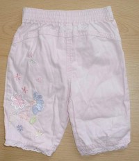Růžové plátěné 3/4 kalhoty s kytičkami zn. Adams