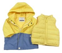 2set - Žluto-modrá nepromokavá jarní bunda + zateplená vesta zn. Primark