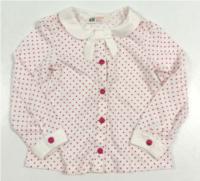 Bílo-růžové puntíkaté triko s mašličkou zn. H&M