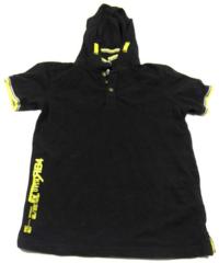 Černo-žluté tričko s kapucí a nápisem zn. Rebel 