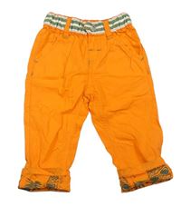 Oranžové cargo plátěné kalhoty s ananasy a listy a pruhy zn. Ergee