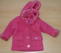 Růžový fleecoý zimní kabátek se srdíčkem a kapucí zn. George