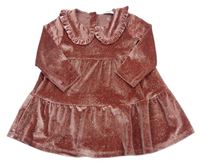 Růžové sametové třpytivé šaty s volánkem zn. F&F