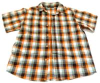 Oranžovo-hnědo-béžovo-khaki kostkovaná košile zn. George