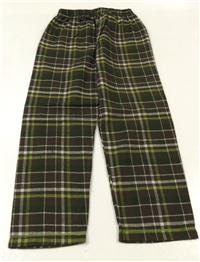 Hnědo-zeleno-bílé kostkované flanelové pyžamové kalhoty 