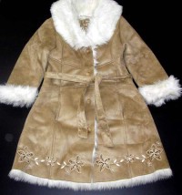 Béžový semišový zimní kabátek s kožíškem
