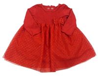 Červené bavlněné šaty s tylovou sukní zn. C&A