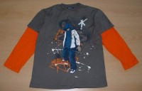 Khaki-oranžové triko s obrázkem zn. H&M vel. 10 let