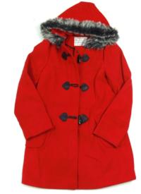 Červený flaušový podzimní kabátek s kapucí zn. TU