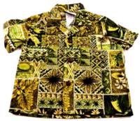 Hnědo-zelená vzorovaná košile s lístečky a palmami 