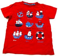 Červené tričko s lodičkami a velrybou a kotvou zn. TU