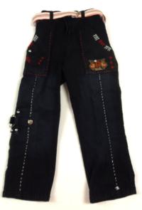 Tmavomodré riflové kalhoty s nášivkami a páskem - nové 