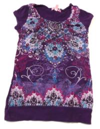 Purpurové květované tričko ;vel. 10-12 let 