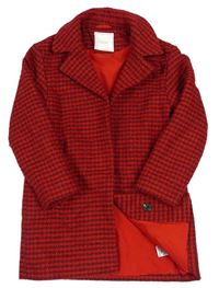 Červeno-vínový vzorovaný vlněný zateplený kabát zn. Next