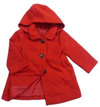 Červený flaušový podšitý kabát s kapucí zn. Matalan