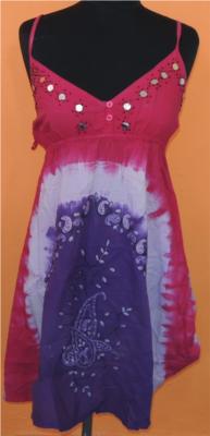 Dámské růžovo-fialové plátěné šaty s korálky 