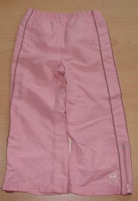 Růžové šusťákové kalhoty s pruhy a podšívkou