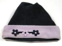 Tmavomodro-fialová fleecová čepička s kytičkami zn.Adams vel.122-140