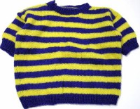 Modro-žlutý pruhovaný pletený svetřík/tričko