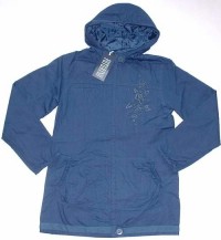 Outlet - Tmavomodrý plátěný podzimní kabátek s kapucí zn. Futurino vel. 134