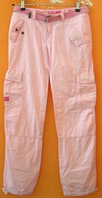 Dámské růžové plátěné kalhoty s páskem