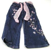 Tmavomodro-růžové riflové kalhoty s páskem zn. Early Days 