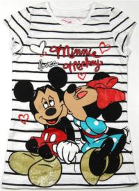 Outlet - Bílo-černé pruhované tričko s Minnie a Mickeym zn. Disney