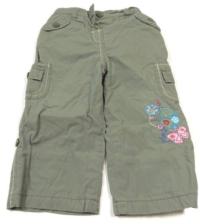 Khaki plátěné oteplené rolovací kalhoty s motýlky a kapsami