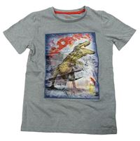 Šedé melírované tričko s dinosaurem zn. Tu