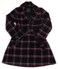 Černo-šedo-rubínový vlněný podzimní kabátek 
