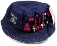 Outlet - Modrý podzimní  riflový klobouček s potiskem 