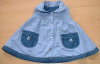 Modré riflovo- bavlněné oteplené oboustranné šatičky s kytičkami zn. Mothercare