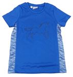 Modré sportovní tričko s melírovanými pruhy a koníkem Bonprix 
