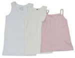 3x košilka - růžová melírovaný perforovaná + smetanová + bílá