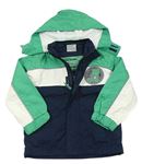 Tmavomodro-zelená šusťáková jarní bunda s kapucí Topolino