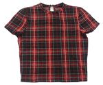 Červeno-černé kostkované úpletové crop tričko