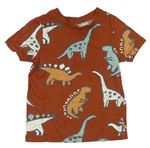 Rezavé melírované tričko s dinosaury George