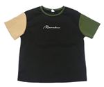 Černo-zeleno-béžové tričko s nápisem Shein