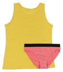 2 set - Žlutá košilka + růžovo-černé kalhotky 