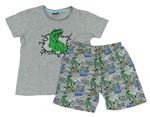 Šedé melírované pyžamo s dinosaurem 