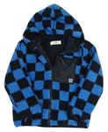 Tmavomodro-modrá kostkovaná huňatá podšitá bunda s kapucí H&M